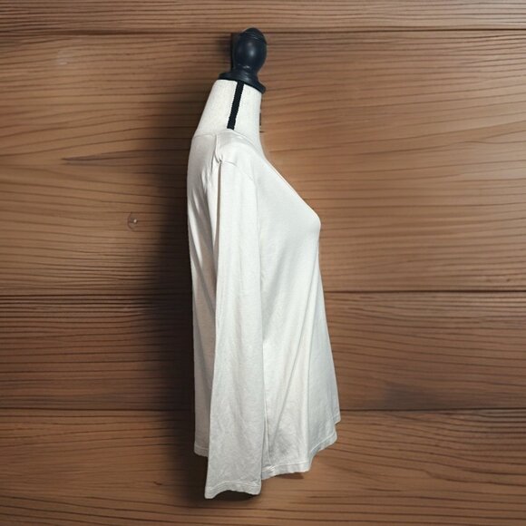 MM Lafleur Top Women’s Medium Off White Cream Soft Pima Cotton Long Sleeve Tee - Picture 4 of 10